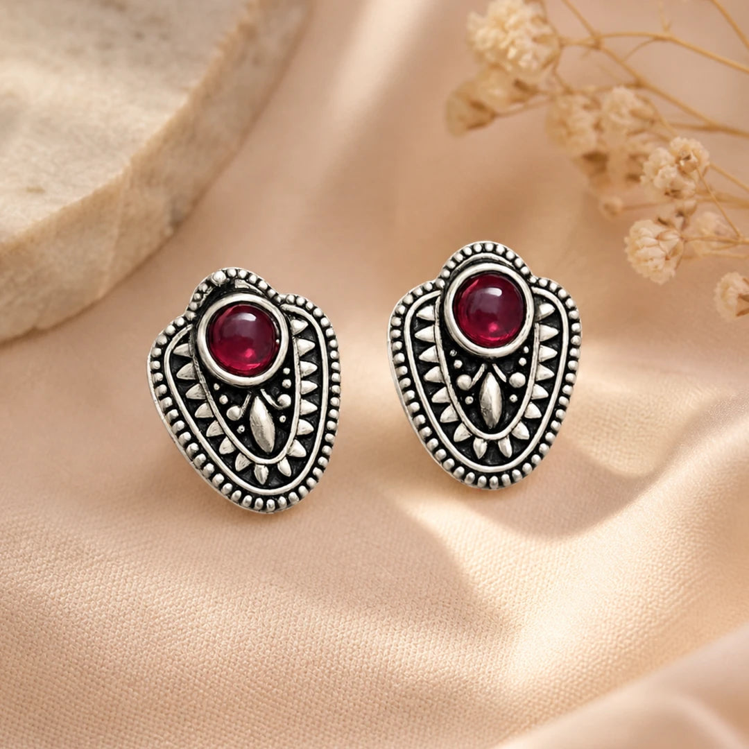 12 Pairs of Oxidized Stud Earrings with Jewelry Box