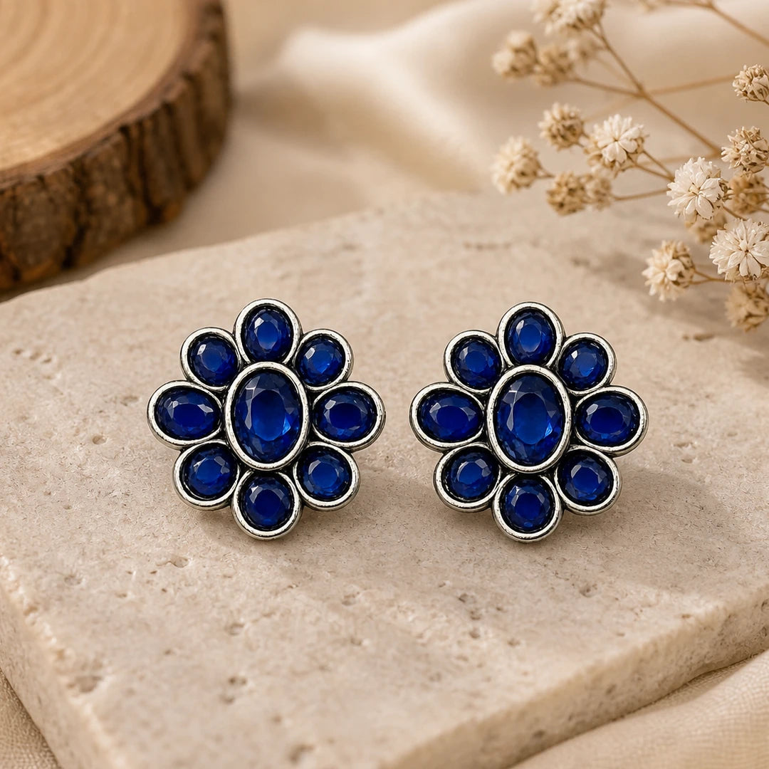 12 Pairs of Oxidized Stud Earrings with Jewelry Box