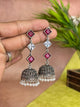 Oxidised Silver Jhumka Earrings with Crystal Stones & Pearl Drops