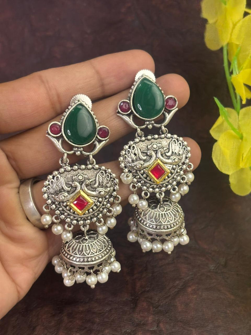 Peacock Design Jhumka Earrings with Pearl Drops